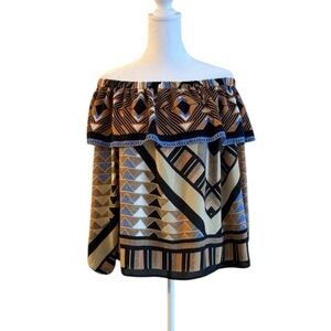 H&M Off Shoulder Boho Tribal Print Top Size 14